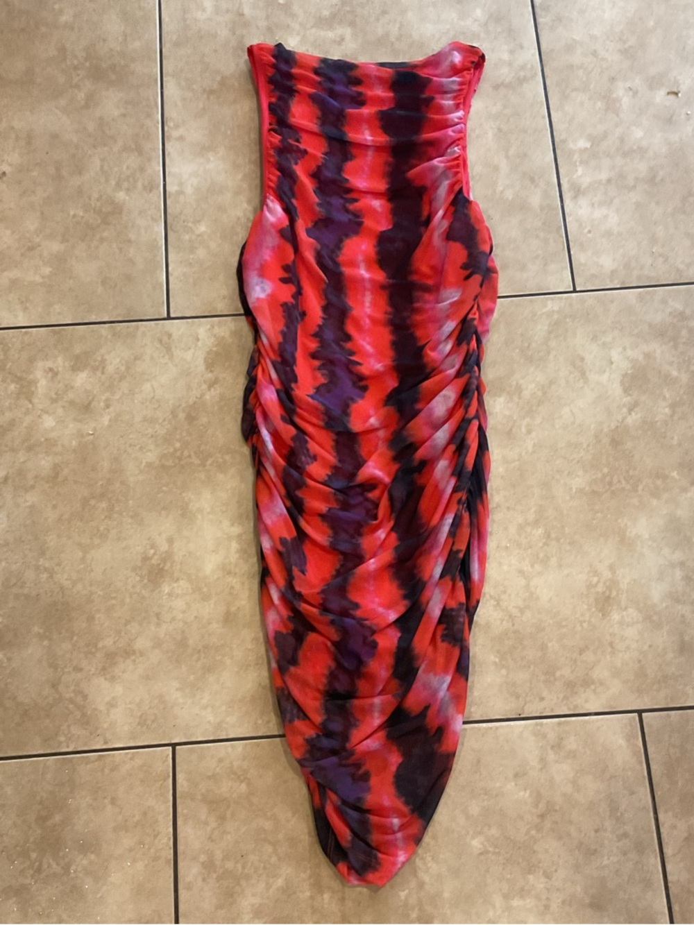 Missguided Red and Purple Strapless Ruched Dress